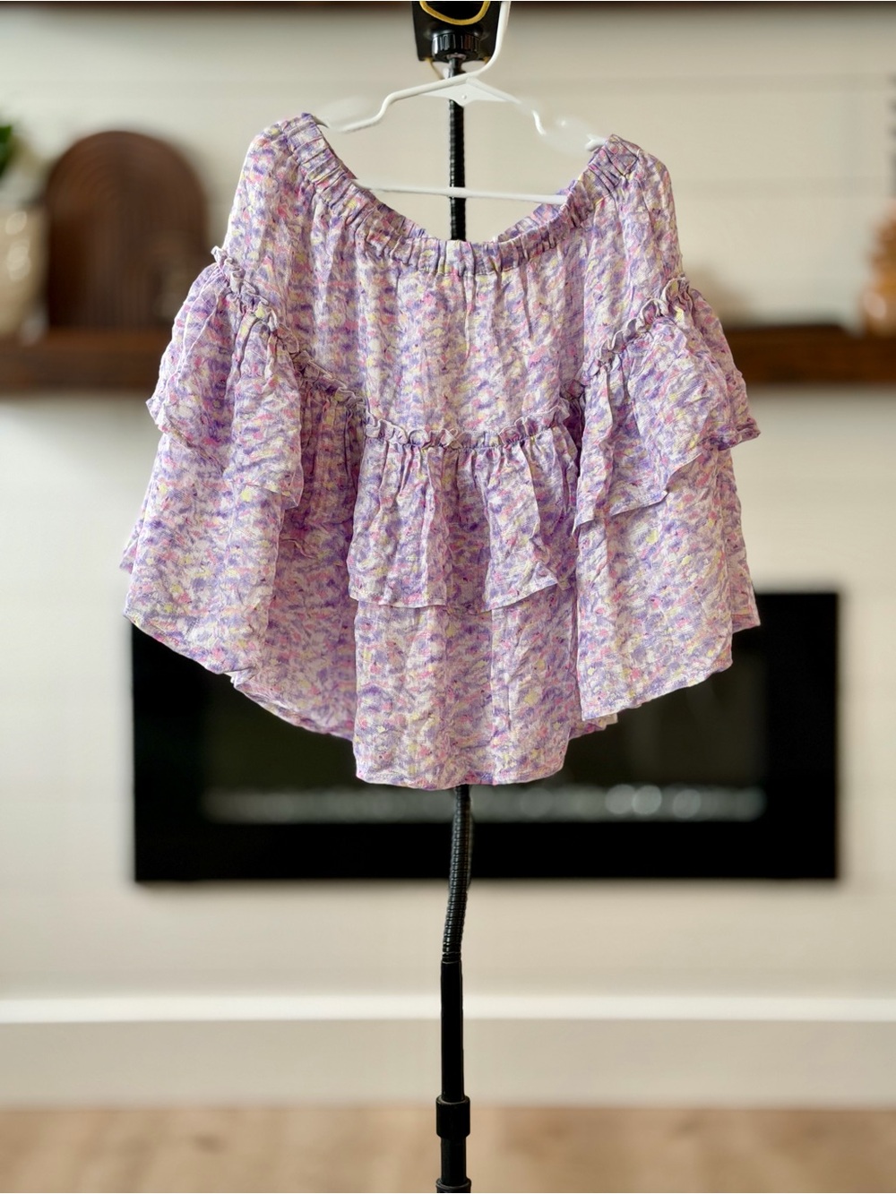 saltwater LUXE lilac floral tiered ruffle skirt
